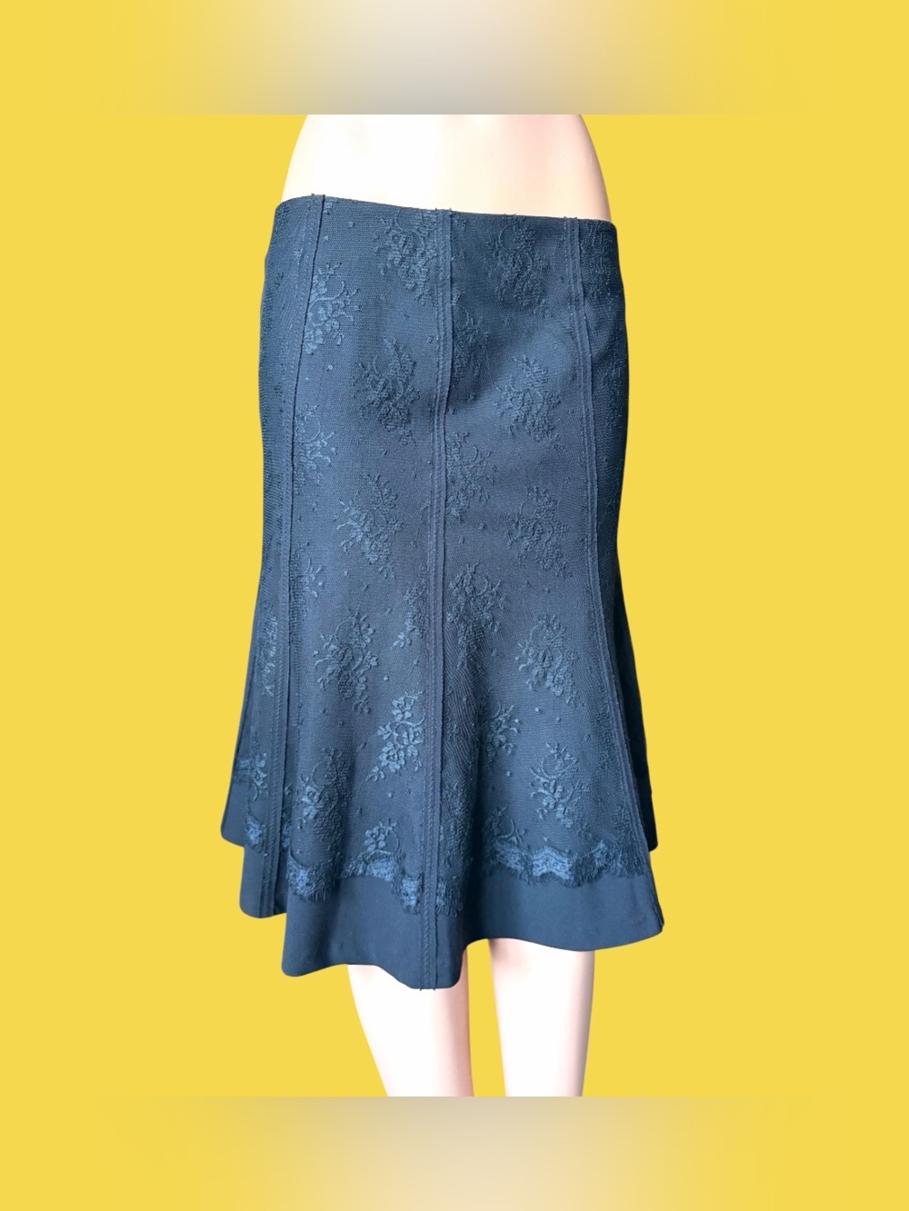 Black Floral Lace A-Line practical magic office siren Skirt sz 10 glam formal